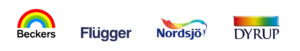 Logoerne for grossisterne Beckers, Flügger, Nordsjoe og Dyrups, som forsyner vores malerfirma med førsteklasses materialer