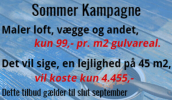 Tekst om vores sommerkampagne med særlige rabatter på malerarbejde, præsenteret af vores lokale malerfirma