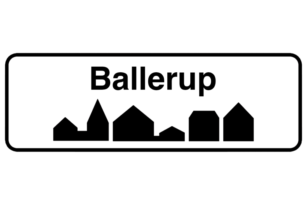 Byskilt med teksten "Ballerup" i fokus, der fremhæver bynavnet og understøtter vores malerfirma i Ballerup.