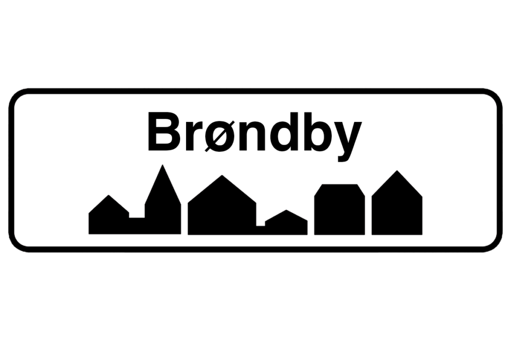Byskilt med teksten "Brøndby" i fokus, der fremhæver bynavnet og understøtter vores malerfirma i Brøndby.