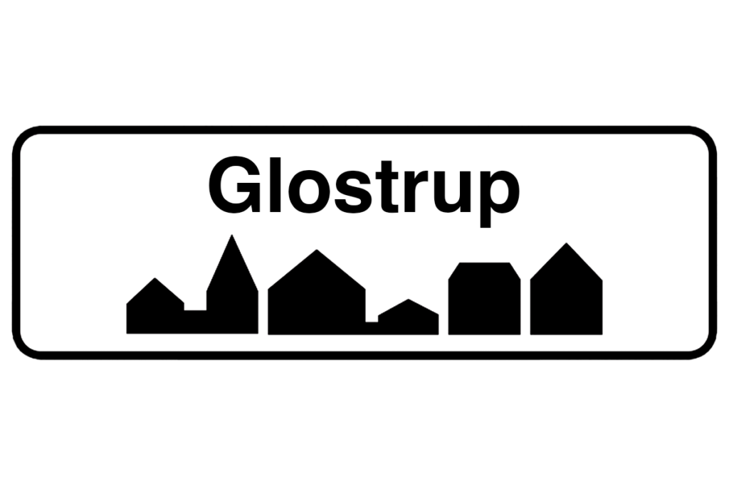 Byskilt med teksten "Glostrup" i fokus, der fremhæver bynavnet og understøtter vores malerfirma i Glostrup.