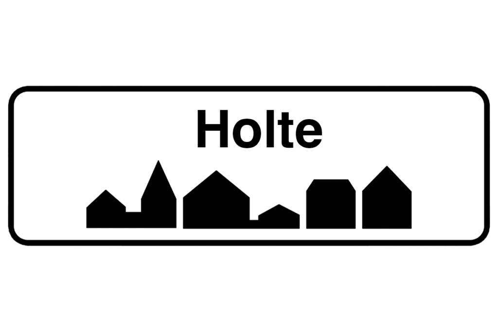 Byskilt med teksten "Holte" i fokus, der fremhæver bynavnet og understøtter vores malerfirma i Holte.