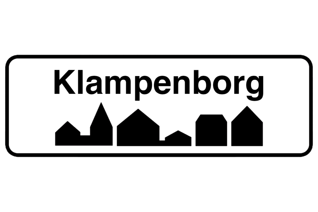 Byskilt med teksten "Klampenborg" i fokus, der fremhæver bynavnet og understøtter vores malerfirma i Klampenborg.