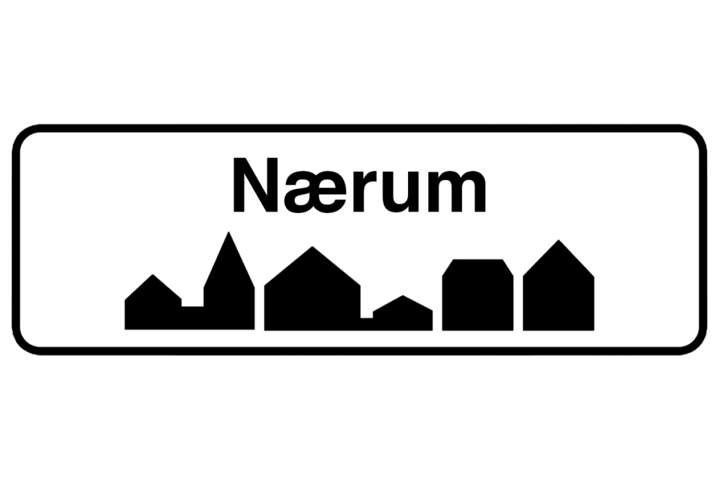 Byskilt med teksten "Nærum" i fokus, der fremhæver bynavnet og understøtter vores malerfirma i Nærum.